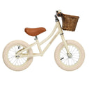 Bicicleta fără pedale Banwood cream cu coș, vedere laterală