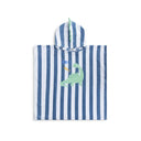 Poncho de plajă Blue Dino cu dungi albastre, vedere frontală