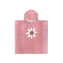 Poncho de plajă Daisy Flower roz cu glugă, vedere frontală
