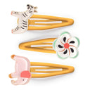 Set 3 agrafe de păr Nadette, cu zebră, floare și elefant