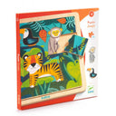 Puzzle din lemn Jungla cu animale în relief — Djeco