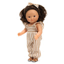 Păpușa Lovely Rosalie de 32 cm în salopetă cu dungi, bentiță și sandale