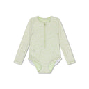Costum de baie UV Green Matcha cu mâneci lungi, vedere frontală