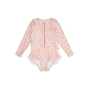 Costum de baie UV Old Pink Leopard cu mâneci lungi, vedere frontală
