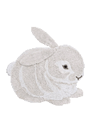 Covorul Bunny în formă de iepure, cu urechile în trei poziții