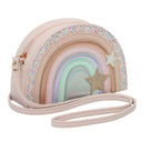Geantă curcubeu Dreamwish, roz pastel pe fundal alb
