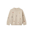 Pulover tricotat cu broderie din lana si bumbac organic