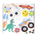 Ambalajul setului Toybox Icon cu robot, dinozaur și mașini de curse