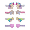 Set de 8 agrafe de păr Unicornland pe fundal alb