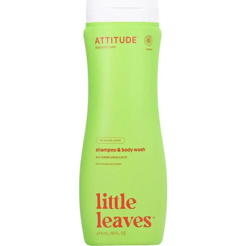 2in1 Șampon și Gel de duș Little Leaves, Pepene verde si Cocos 473 ml, ATTITUDE