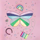 Geantă curcubeu Unicornland, multicolor alături de alte accesorii Mimi & Lula, pe fundal roz