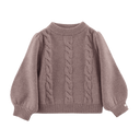 Pulover din lână merino Niena, Dark Taupe Melange – vedere frontală cu torsade