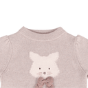 Pulover din lână merino Denna Pisică, Ash Rose Melange – detaliu decolteu și broderie