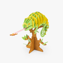 Puzzle 3D Cameleon montat lângă cutia verde