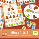 Ambalajul ilustrat al jocului Bingo 1, 2, 3 chiffres de la Djeco