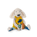 Detaliu cu ursulețul textil prins de salopeta lui Pilou