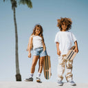 Skateboard copii din lemn natural cu dungi navy