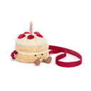 Geanta Birthday Cake bej și crem, cu căpșuni roșii, lumânare și bretea roșie