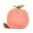 Amuseables Peach văzută lateral, cu frunzele și codița deasupra