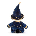 Spatele lui Rufferty Puppy Wizard, cu stele pe pelerină și coadă neagră