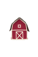 Coșul Farm în formă de hambar roșu, cu capacul închis și deschis