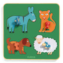 Puzzle din lemn Family Farm cu butoane – ambalajul produsului
