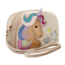 Geantă Unicorn din catifea bej pe fundal alb