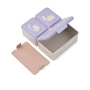 Cutia pentru prânz DRISS Cat / Warm Lilac deschisă, cu separatoarele și capacele vizibile