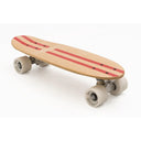 Skateboard copii din lemn natural cu dungi rosii
